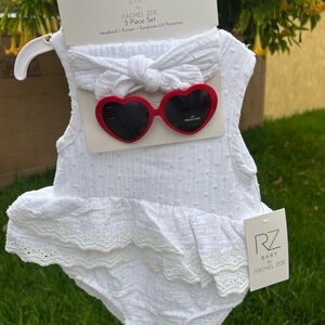 Rachel Zoe Kids White Romper with Red Heart Sunglasses